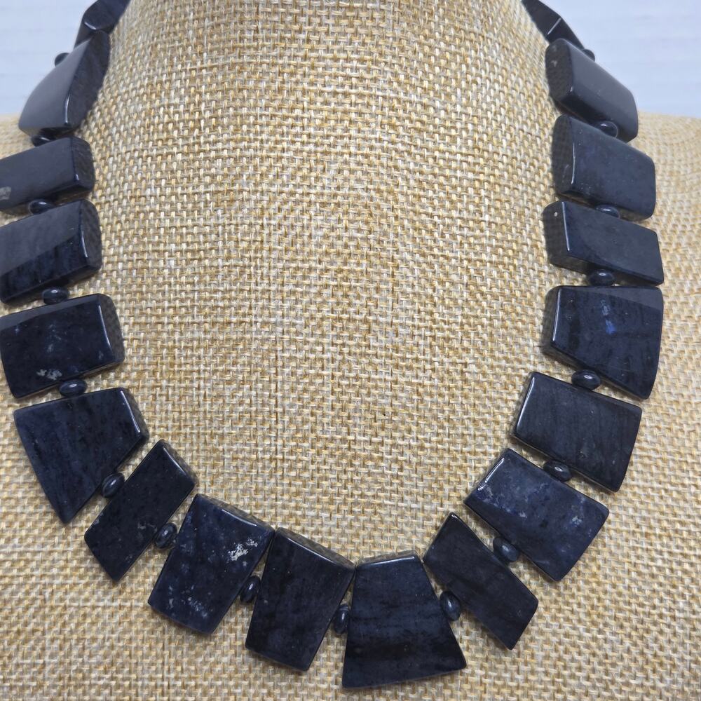 Sterling Silver Chunky Blue Jasper Polished Stone Necklace